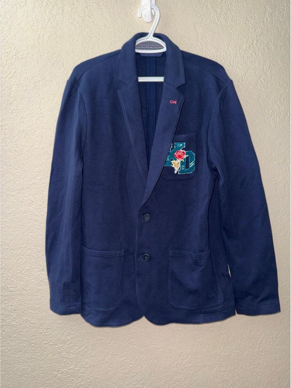 Vineyard Vines Knit Blazer Mens M Navy Kentucky Derby Rose Patch Stretch - Picture 2 of 5